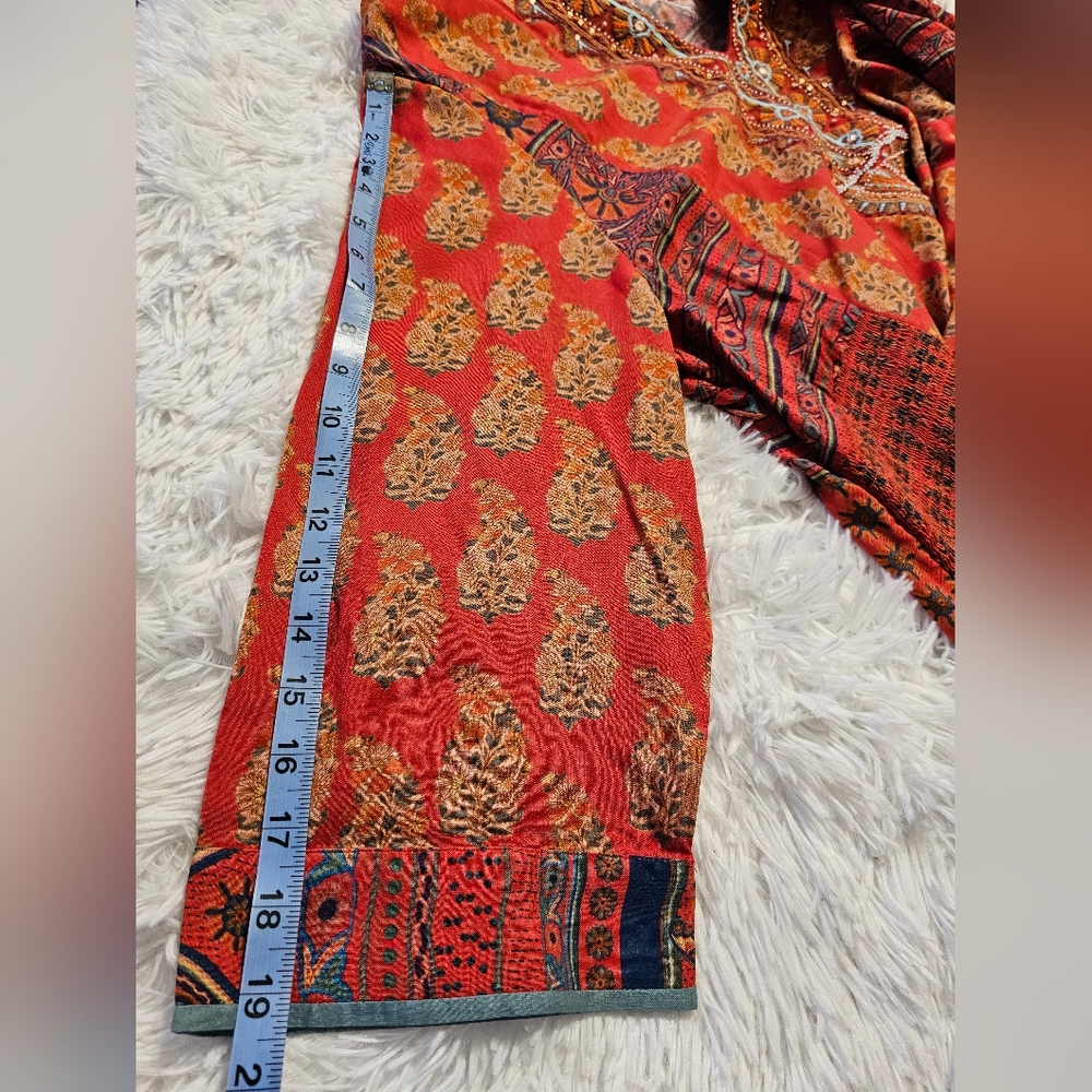 Soft Surroundings Red Paisley Midi Dress with Blue Trim - Picture 9 of 9
